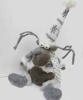Osw 845182102537 Reindeer Stuffed Plush Christmas Decoration 10 Inches Tall Grey White Shelf Sit