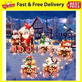 Oumuamua 313026969986 Christmas Train Decorations Yard Signs With Led Lights - Tree Santa El