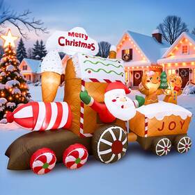 Jbhc-us-1 Ourwarm 8ft Christmas Inflatable Train Gingerbread Decorations Outdoor Blow U