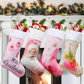 S-sdw-tz-lp-4 Ourwarm Christmas Stockings 4 Pack 18ftft Pink Stocking With Santa Claus Christm