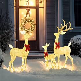 Us84j-010v80sr0146 Outsunny 3-piece Lighted Christmas Deer Family Set 2 Light Modes Silver