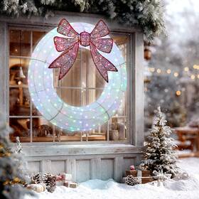 Us84j-131v81wt0146 Outsunny 48 In Lighted Christmas Wreath Holiday Decor With Dual Color Led