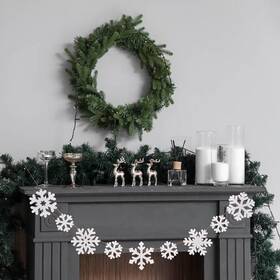 Yirui-24-008 Ovootok Wooden Christmas Snowflakes Ornaments 9pcs White Snowflake Chain Hanging Orn