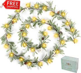 Lh-6ft-1 Ozfhua 6ft Christmas Garland With Lights Pre-lit Artificial Olive Berries
