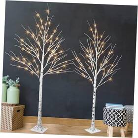 Padoo 718774591418 Set Of 2 Lighted Birch Tree Prelit White Christmas Light Up Artificial