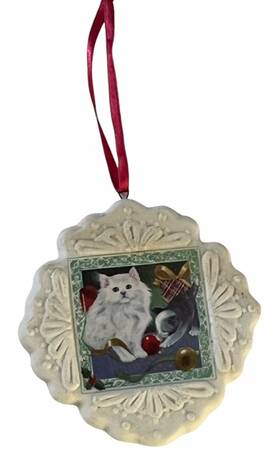 Papel Giftware 050271853331 Vintage Freelance Christmas Ornament Persian Cat Porcelain Bisque Flat
