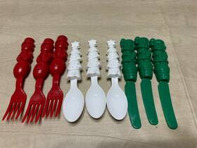 Wg069002 Paper Art Character Cutlery Christmas Plastic Utensils Santa Snowman Tree Lot Of 9