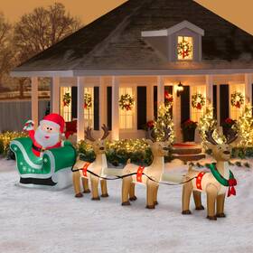 Cl2235-360 Parayoyo 12 Ft Christmas Inflatables Santa Sleigh With 3 Reindeer Decorations Christm