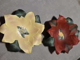 P8627u Partylite Poinsettia Stoneware Candle Holders Christmas Retired