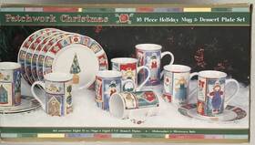 Patchwork Christmas 783421262744 16 Piece Holiday Mug And Dessert Plate Set Ceramic New
