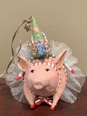 30289 Patience Brewster Vintage Krinkles Mini Joyful Pig Tutu Ornament Christmas Tree