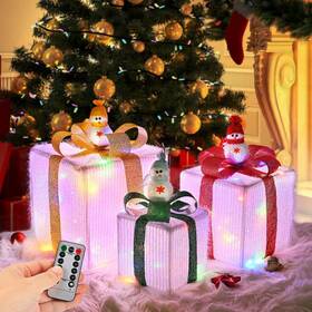 Jm008 Patiobay Set Of 3 Christmas Lighted Gift Boxes 80 Led Warm And Colorful Muticolor