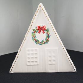 Xs1272 Paula Joerling A-frame House Vase White Stoneware Gold Trim Christmas Wreath