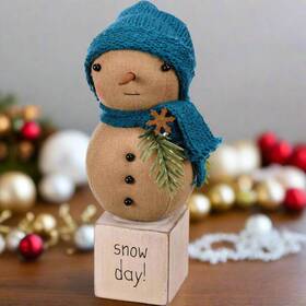 113322-ih Pbk Primitive Christmas Snow Day Baby Snowman Sitter 7 Inch