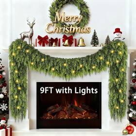 Pcfcz 721545024756 9ft Cedar Garland With Lights Prelit Christmas 9ft-1pcs Green