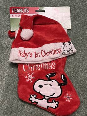 Peanuts 047475801114 Snoopy Babys 1st Christmas Stocking And Hat Nwt #c-3