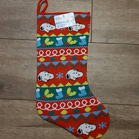 Peanuts 193849081429 New Snoopy 75th Anniversary 18in Red Fine Cable Knit Christmas Stocking