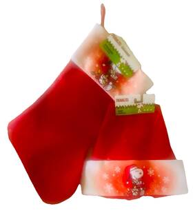 Peanuts 195464770924 Snoopy Christmas Stocking And Santa Hat Red Felt Snowflake Print
