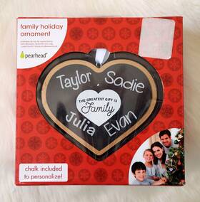Pearhead 698904500377 Family Holiday Christmas Tree Ornament Heart Chalkboard Chalk New