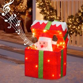 806047 Peiduo Animated Christmas Santa In Lighted Gift Box Motion Sensor Music D