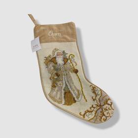 Peking Handicraft 041808984208 Beige Santa Needlepoint Personalized Wool Christmas Stocking
