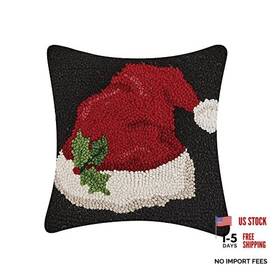 31sjm10676c10sq Peking Handicraft Santa Hat Christmas Polyfill Hook Throw Pillow 10-inch