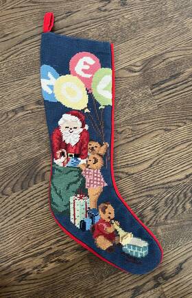 89136 Peking Handicraft Noel Santa Balloons Needlepoint Christmas Stocking New 1991