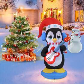 06923 Penguin Playing Guitar Inflatable 6ft Christmas Outdoor With Led Holiday Decor