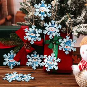 Et-perthlin-800 Perthlin 36 Pcs Christmas Snowman Ornaments Wooden Blue Snowflake Shape Hanging