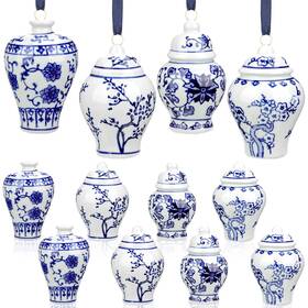 Dou-peryiter-592 Peryiter 12 Pieces Christmas Chinoiserie Ornaments Mini Ginger Jar Blue White