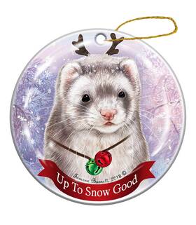 Hs108d Pet Gifts Usa Holiday Ferret Silver Porcelain Christmas Ornament