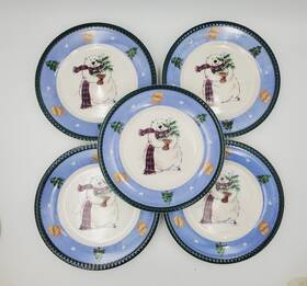 Pfaltzgraff 025398475117 Set Of 5 Polar Bear Winter Christmas Holiday Salad Dessert Plates