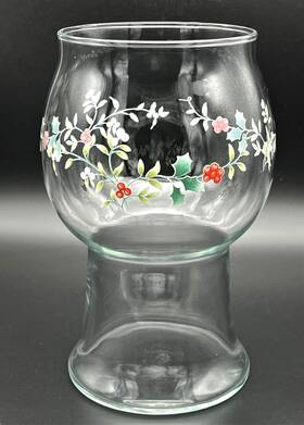 047-119-00 Pfaltzgraff Christmas Winterberry Clear Glass Floating Candle Holder Pillar 7 Inch