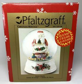 047-525-00 Pfaltzgraff Santa Claus Musical Double Snow Globe Christmas Heritage With Flaw