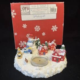047-628-00 Pfaltzgraff Snow Village Scenic Tea Light Snowman Christmas With Box