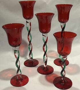 5067273 Pfaltzgraff Winterberry Set Of 5 Christmas Glass Goblet Tealight Red Green