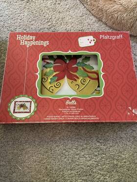 5116356 Pfaltzgraff Holiday Happenings Rectangular Glass Bells Christmas Platter Nib
