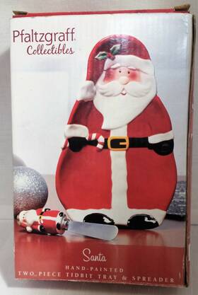 5137234 Pfaltzgraff Santa Claus Tidbit Tray And Spreader In Box Christmas
