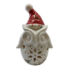 5212973 Pfaltzgraff Winterberry Porcelain Christmas Led Lighted Owl Decor