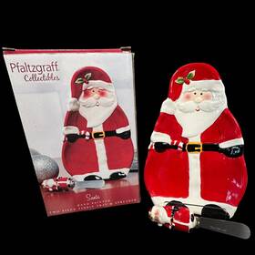 Pfaltzgraff Collectibles 025398197859 Christmas Santa 2 Pc Tidbit Tray And Spreader Handpainted