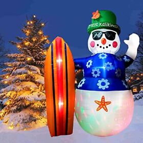 Pheo Care 8ft Christmas Inflatables Snowman Blow Up Ski Surfboard