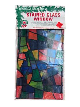 7721 Philipp Sales Incorporated Vintage Psi Christmas Stained Glass Window Cling Roll 15ft X 11 Inch New Rare Htf