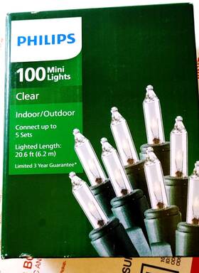 643009-121 Philips 100 Clear White Mini String Lights Christmas Green Cord Wire New Usa