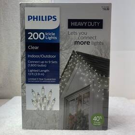 051-04-4899 Philips 689720180669 200 Clear Icicle Christmas Lights Indoor/outdoor