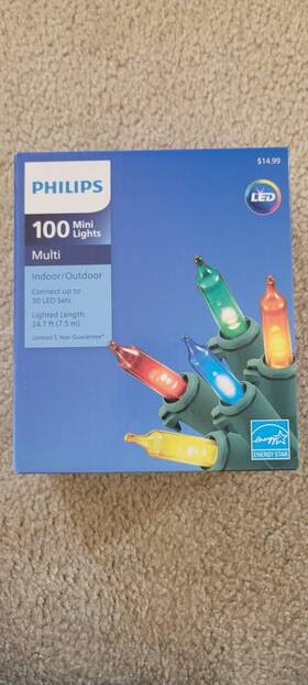 Philips 689720430702 Led 100 Multicolor Mini Lights Green Wire Indoor/outdoor Christmas 25 Ft