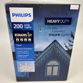 Philips 689720615796 Heavy Duty 200 Icicle Christmas Lights Clear Indoor Outdoor White Wire