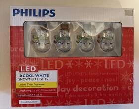 726223-101 Philips Cool White Led Light Set 10 Snowman Christmas String Lights Ob