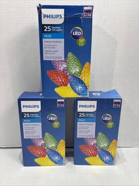 Philips 741895453419 25 Faceted C9 String Lights 3 Boxes Led Christmas In/ Outdoor White Wire