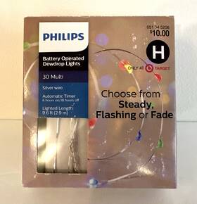 Philips 741895695659 30ct Christmas Multicolor Led Dewdrop Lights 4 Function Battery Operated
