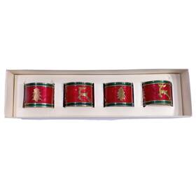 1934837 Pier 1 Napkin Rings Christmas Reindeer Trees Enamel On Metal Red Green Set Of 4